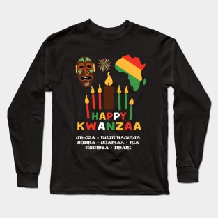 Happy Kwanzaa, Cultural Celebration. African mask and the African continent Long Sleeve T-Shirt